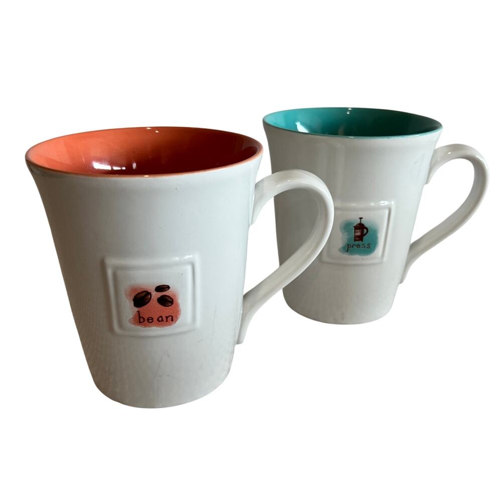 Starbucks 14 oz Ceramic Coffee Press / Bean 2006 Coffee Mug Set 2
